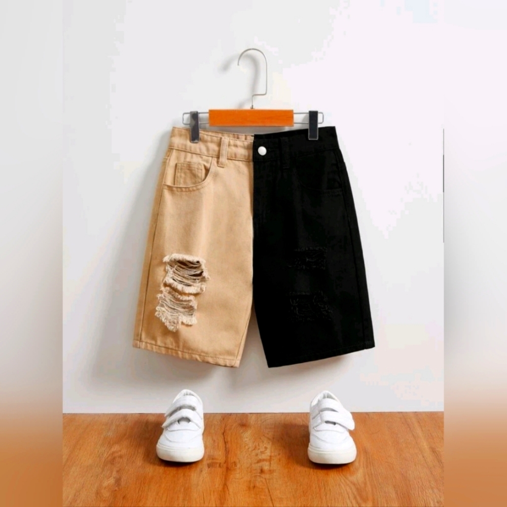 Boys Two Tone Ripped Frayed Denim Shorts size 11 12